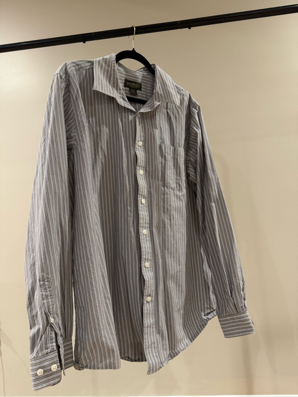 Eddie Bauer Gray and White Striped Button-Down Shirt